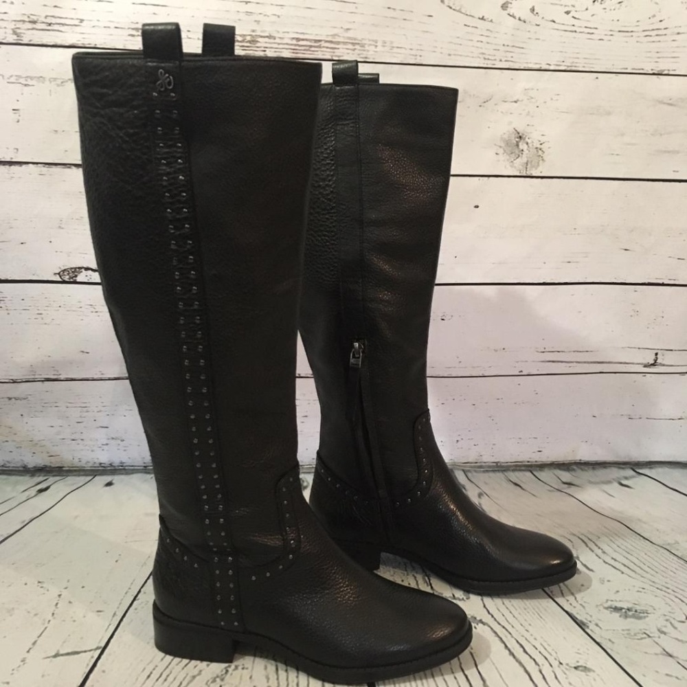 NEW Sam Edelman Prina Black Leather Riding Boot